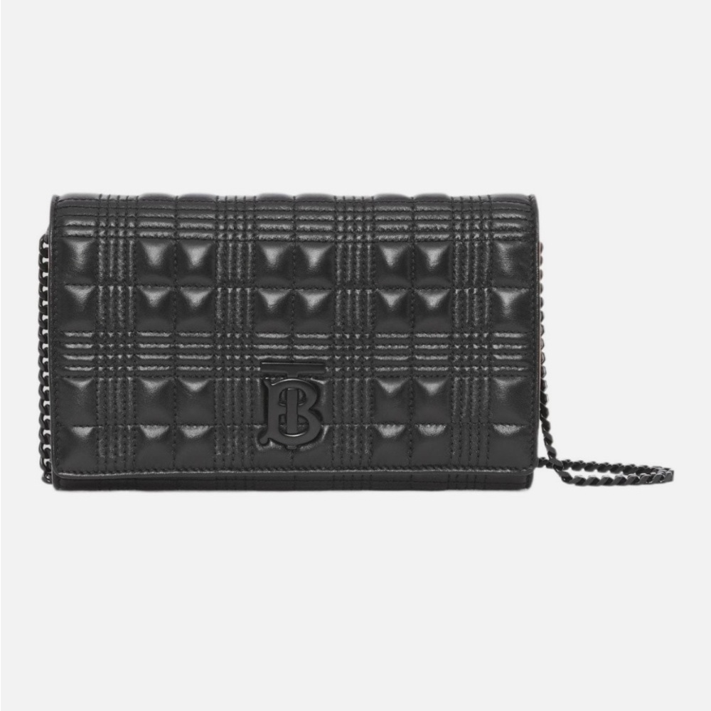 Burberry Quilted Chain Lambskin Wallet for Women, Black 8.0 x 1.3 x 4.7 in